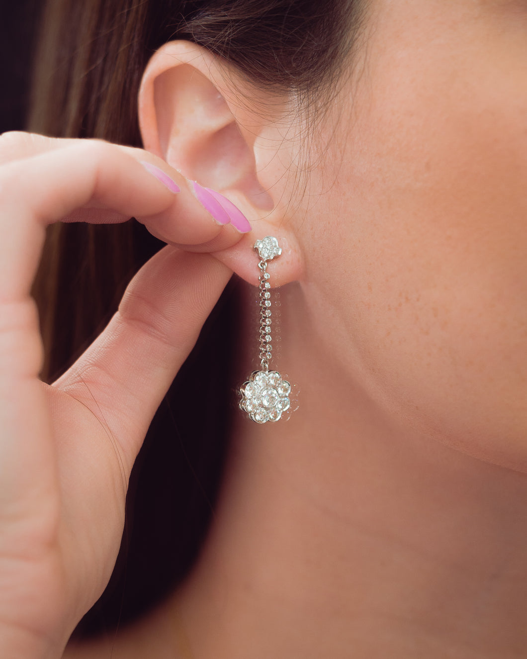 Art Deco Diamond Flower Earrings
