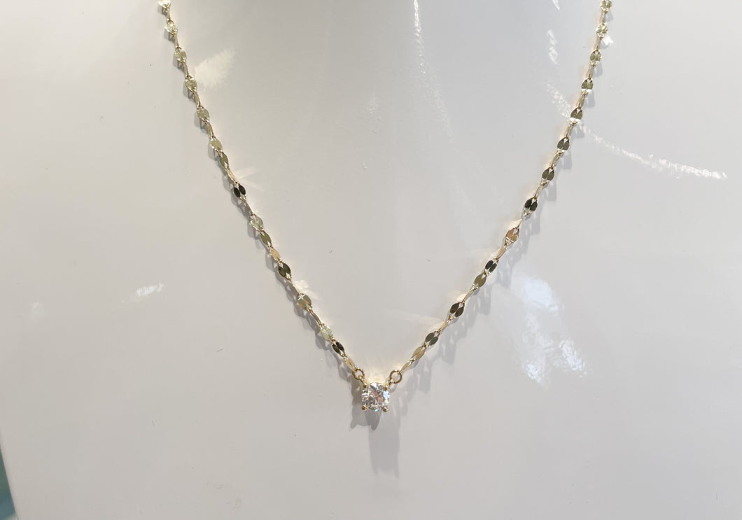 Diamond solitaire necklace with cut chain in yellow or white gold