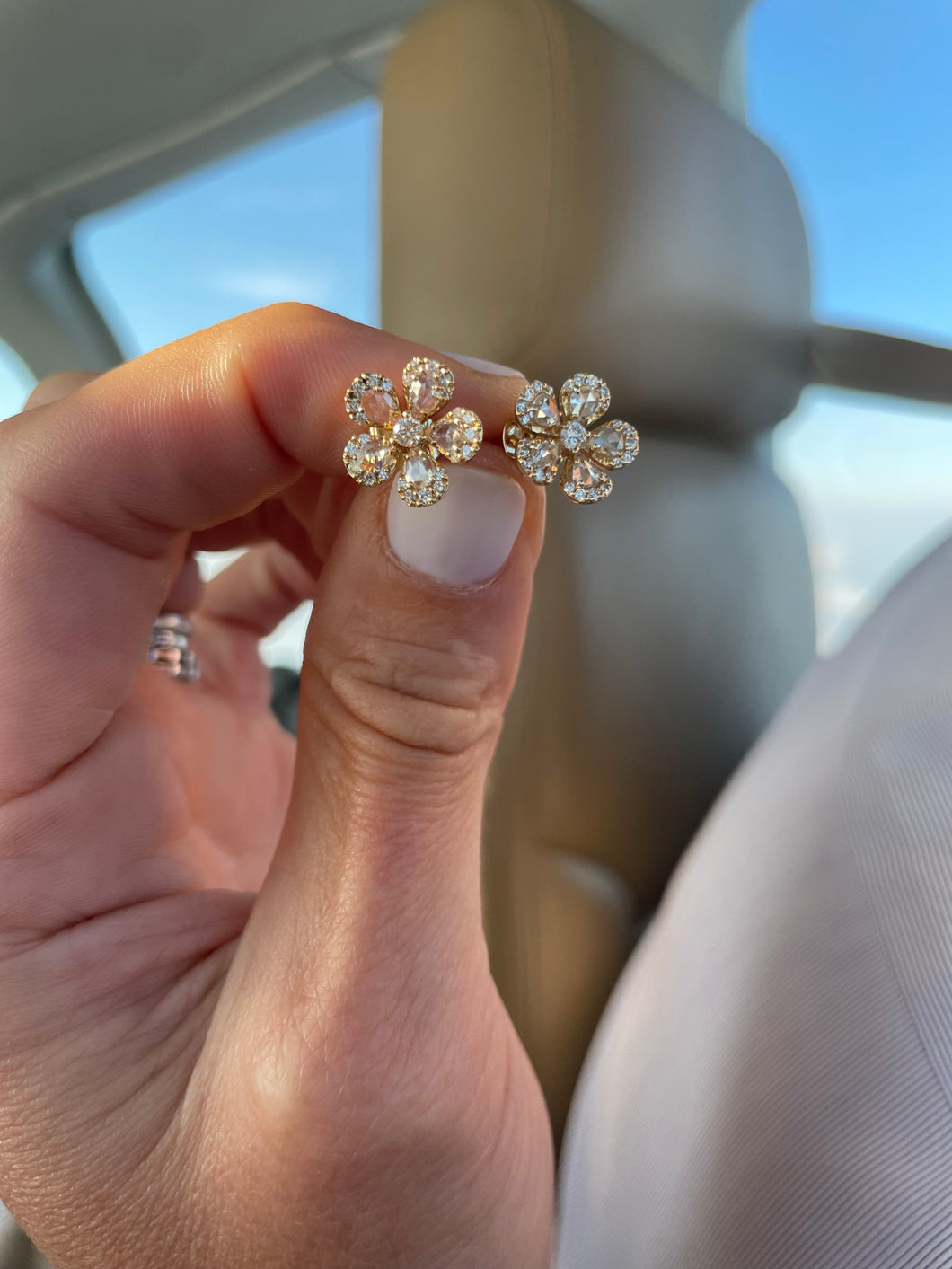 Chamomile Rose Cut Diamond Floral Earrings